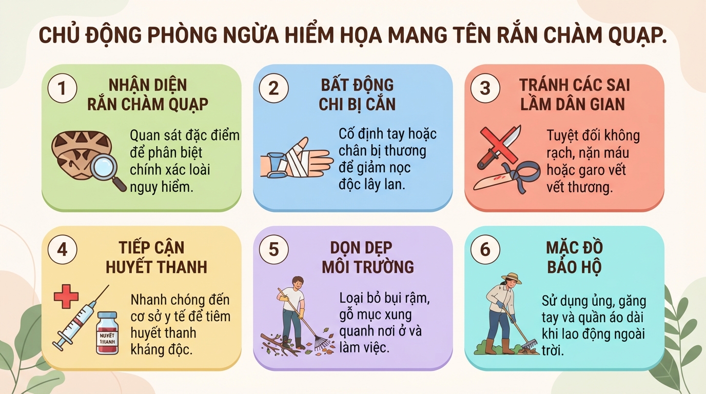 Rắn chàm quạp: Mức độ nguy hiểm, dấu hiệu và cách sơ cứu