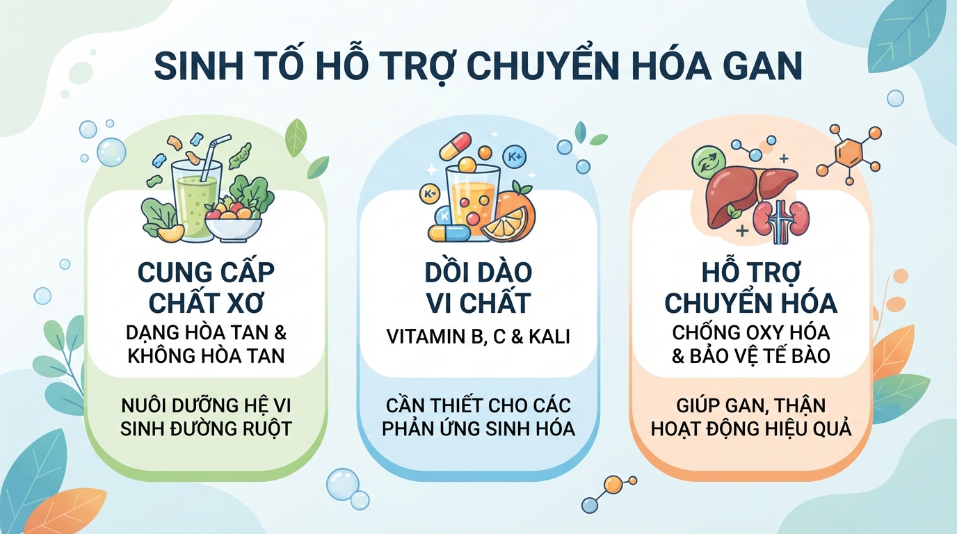 Sinh tố cung cấp chất xơ và vi chất hỗ trợ chuyển hóa tại gan.
