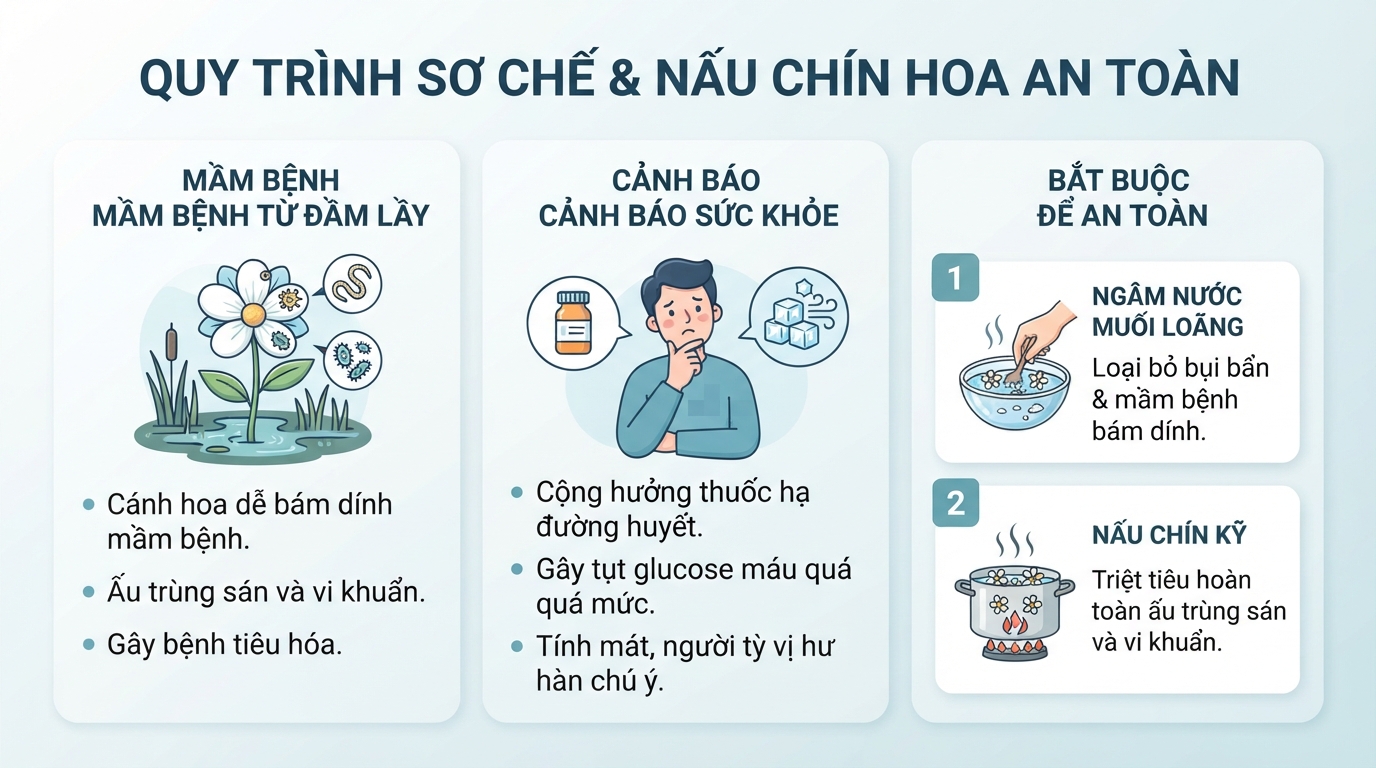 Sơ chế ngâm nước muối và nấu chín giúp triệt tiêu mầm bệnh ký sinh trùng.