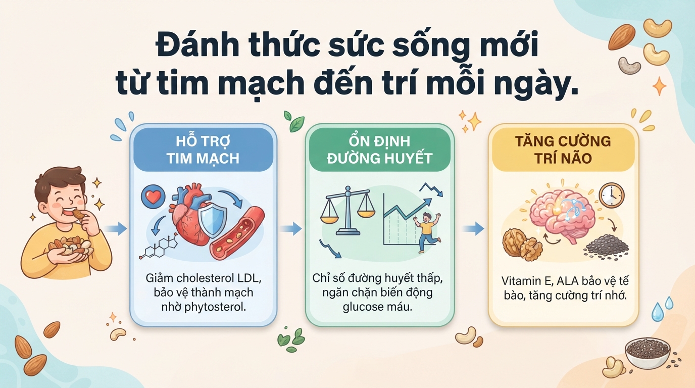 Các loại hạt dinh dưỡng: Lợi ích sức khỏe và cách sử dụng đúng cách