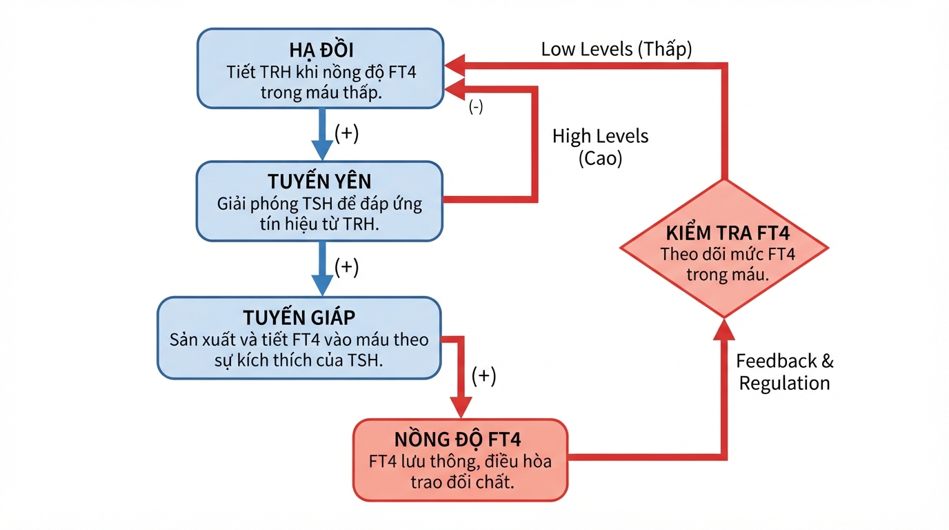 Sơ đồ trục hạ đồi tuyến yên tuyến giáp điều hòa định lượng ft4 là gì.