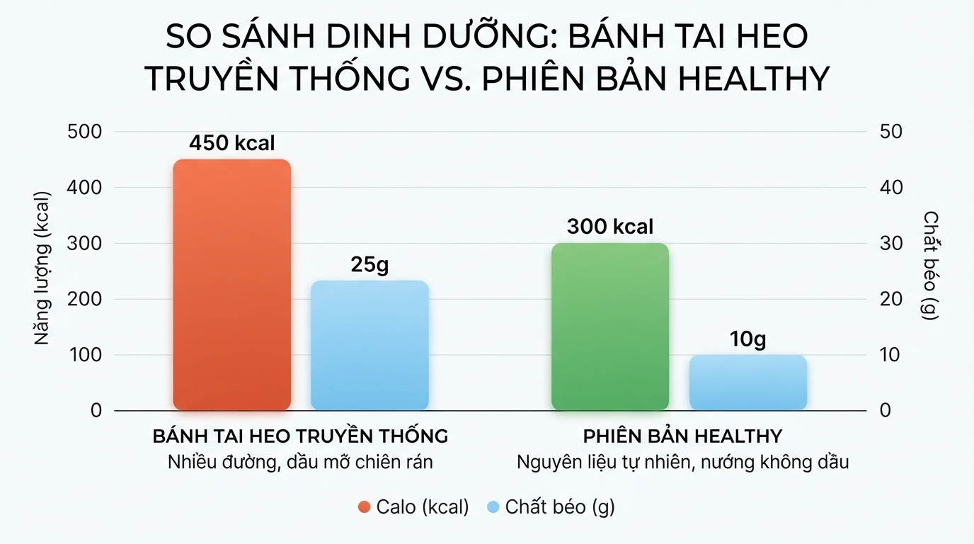 So sánh lượng calo và chất béo giữa hai phương pháp chế biến bánh khác nhau.