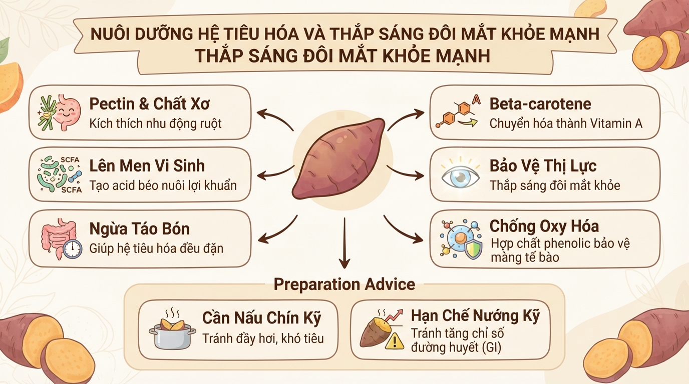 Khoai lang mật: hàm lượng calo, tác dụng sức khỏe và cách ăn đúng