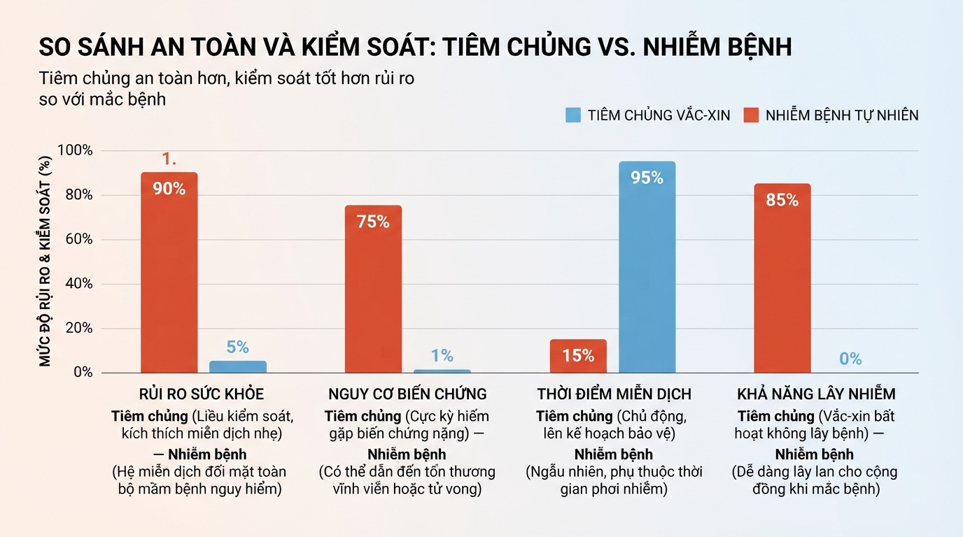 So sánh ưu thế về độ an toàn và khả năng kiểm soát của tiêm chủng so với mắc bệnh. So sánh ưu thế về độ an toàn và khả năng kiểm soát của tiêm chủng so với mắc bệnh.