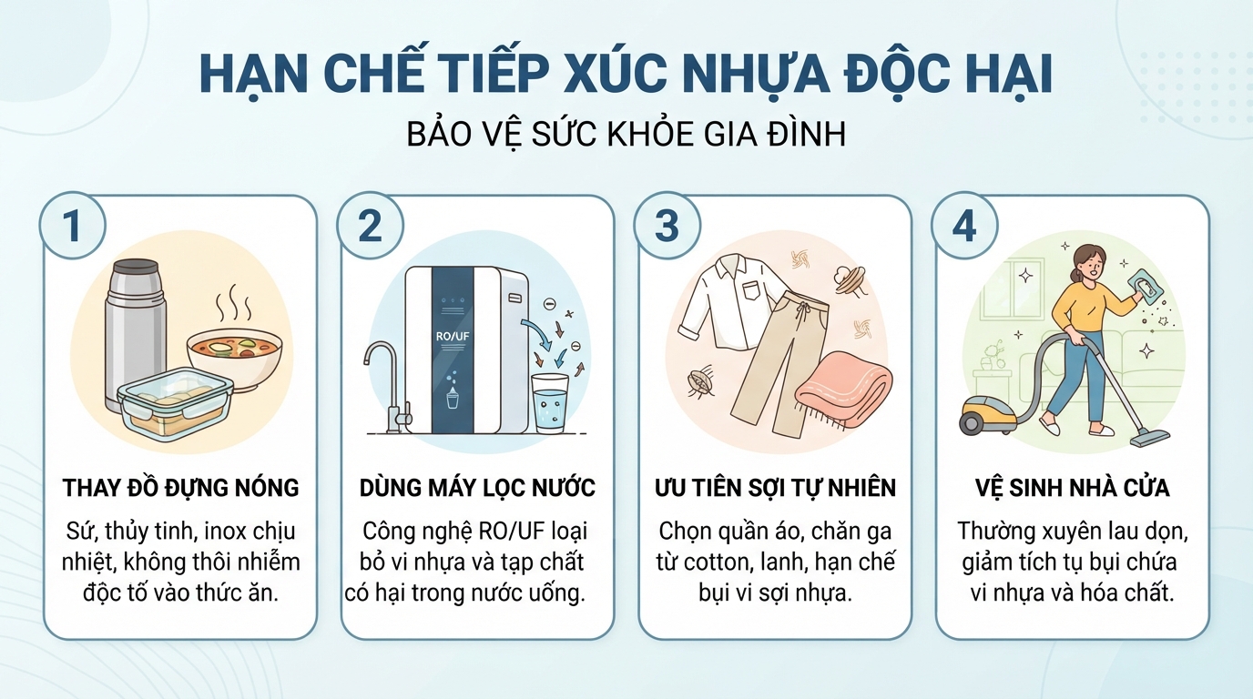 Sử dụng bình inox và hộp thủy tinh giúp giảm đáng kể lượng nhựa thôi nhiễm vào thực phẩm nóng.