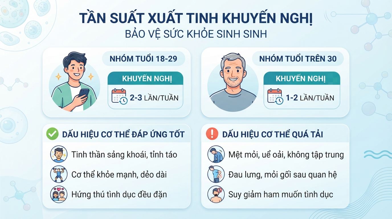 Tần suất xuất tinh khuyến nghị theo từng nhóm tuổi giúp bảo vệ sức khỏe sinh sản.
