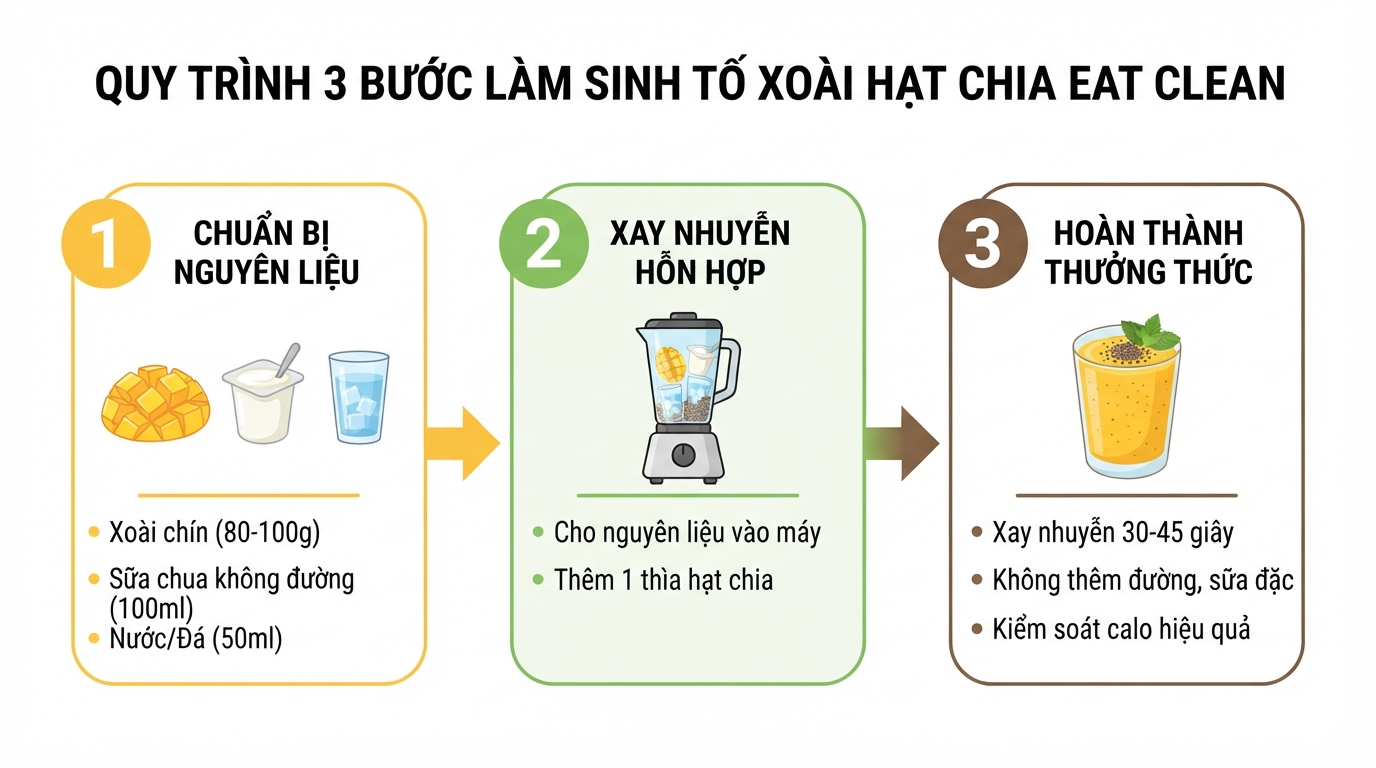 Thêm hạt chia vào sinh tố xoài giúp tăng cường chất xơ, tạo cảm giác no lâu.