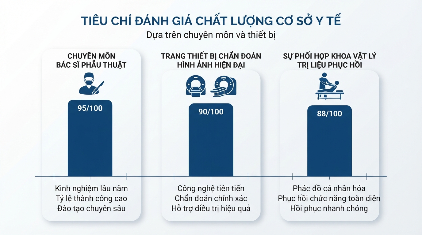 Tiêu chí đánh giá chất lượng cơ sở y tế dựa trên chuyên môn và thiết bị.