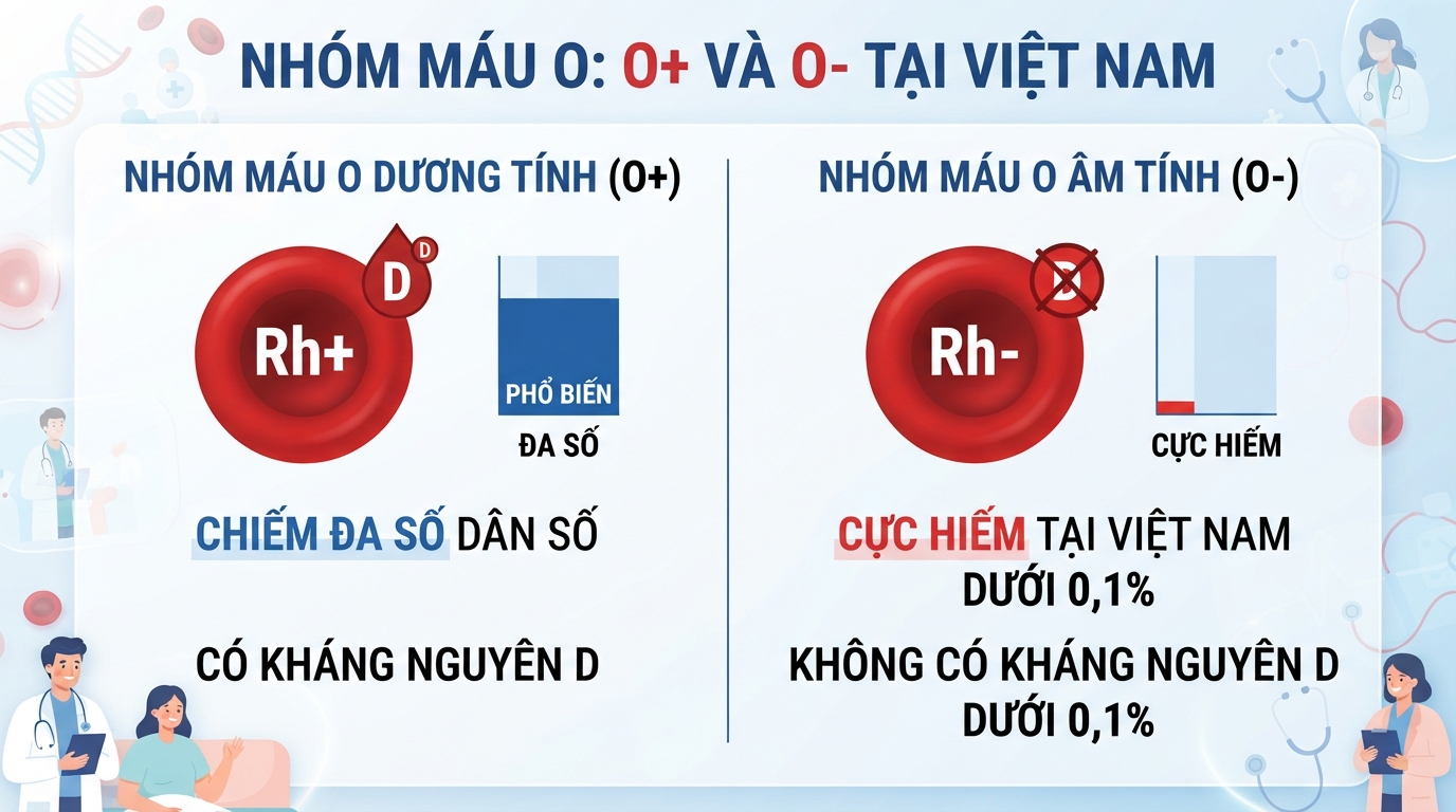 Tỷ lệ nhóm máu O Rh âm tại Việt Nam cực hiếm, chỉ chiếm dưới 0,1% dân số.