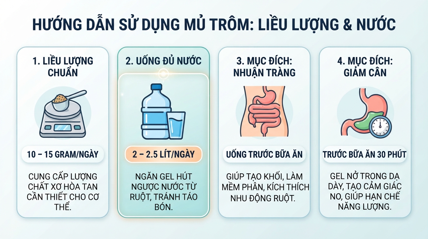 Uống bổ sung đủ hai lít nước mỗi ngày giúp ngăn gel hút ngược nước từ ruột.