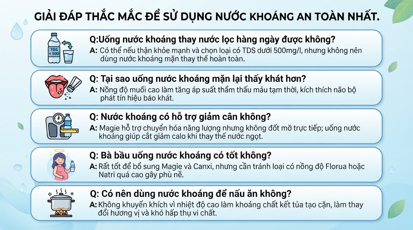 Uống nước khoáng có tốt không? Lợi ích và lưu ý khi sử dụng
