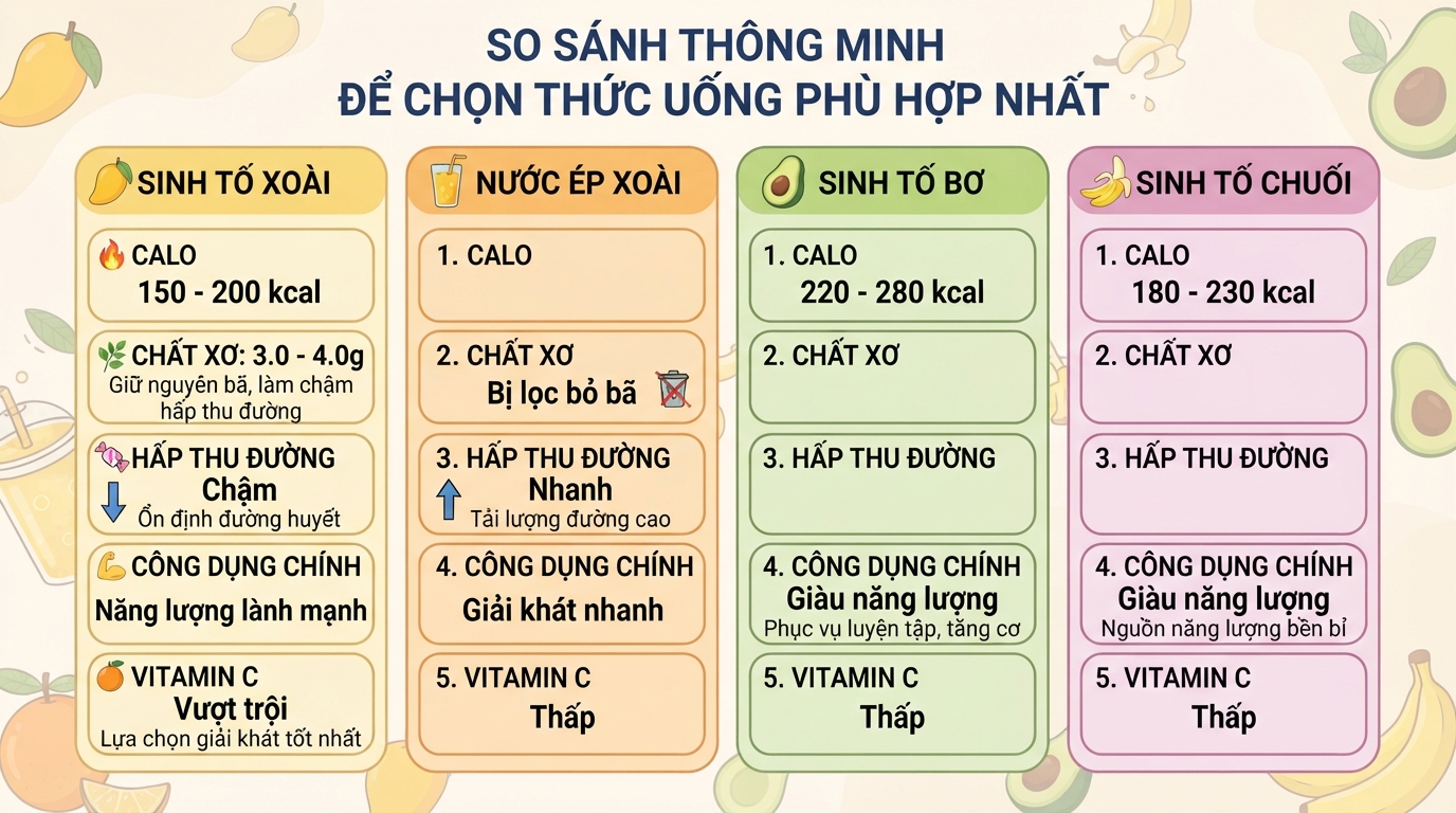 Sinh tố xoài bao nhiêu calo? Lợi ích và cách uống không tăng cân