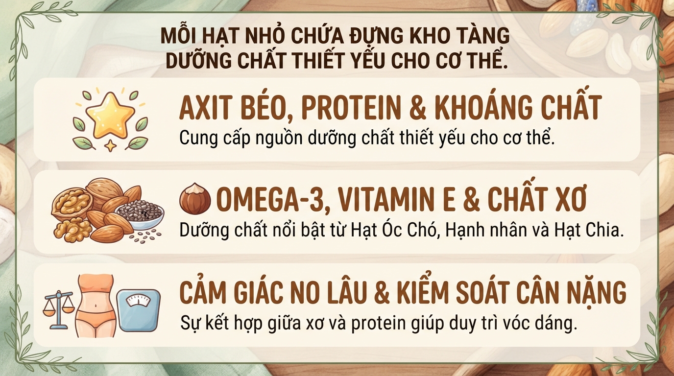 Các loại hạt dinh dưỡng: Lợi ích sức khỏe và cách sử dụng đúng cách