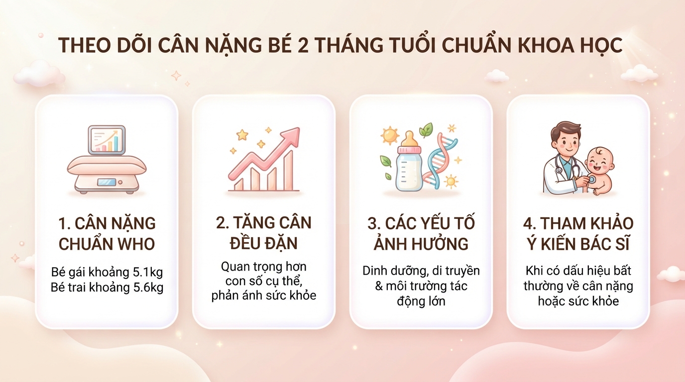 Bé 2 tháng bao nhiêu kg là bình thường? Bảng cân nặng chuẩn WHO