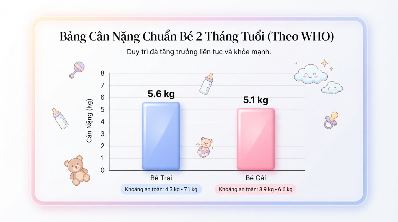 Bảng chỉ số WHO giúp ba mẹ biết bé 2 tháng bao nhiêu kg là bình thường.