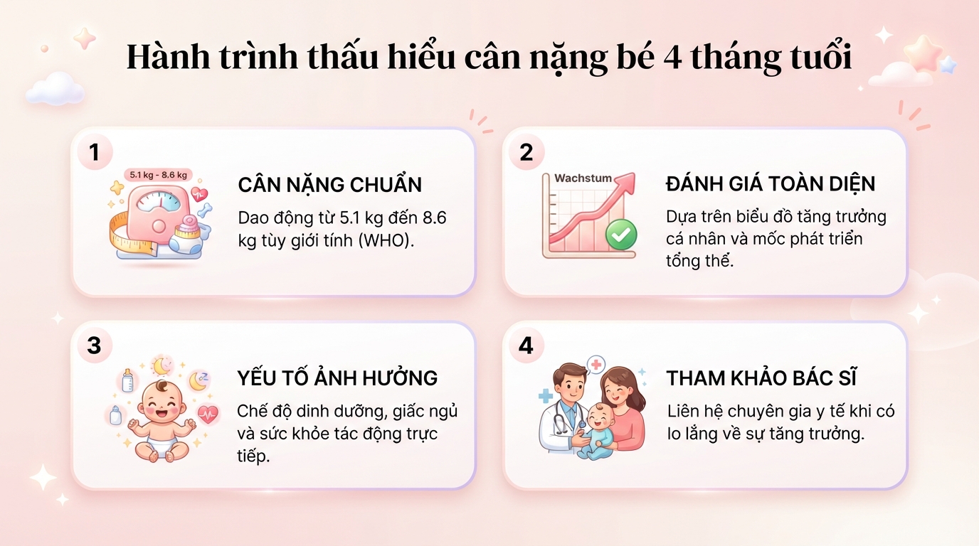Bé 4 tháng nặng bao nhiêu kg? Cập nhật cân nặng chuẩn WHO mới nhất