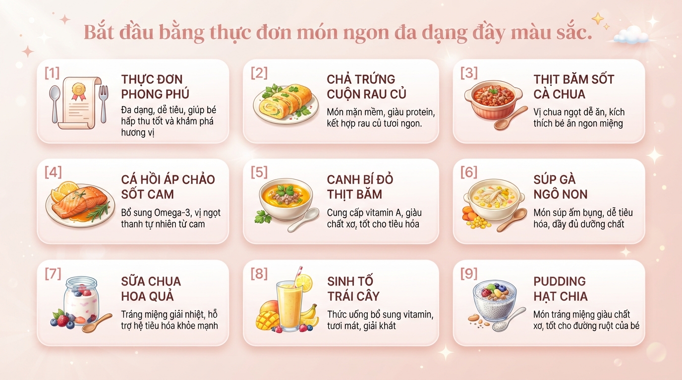 Gợi ý món ngon cho bé 4 - 6 tuổi đầy đủ dinh dưỡng, bé ăn ngon miệng