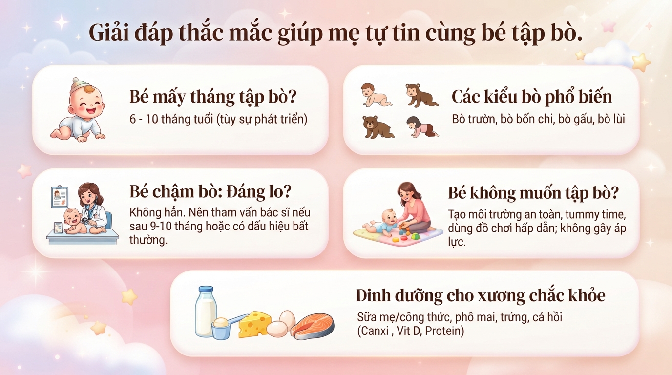 Bé mấy tháng biết bò? Dấu hiệu, cách hỗ trợ và dinh dưỡng khoa học