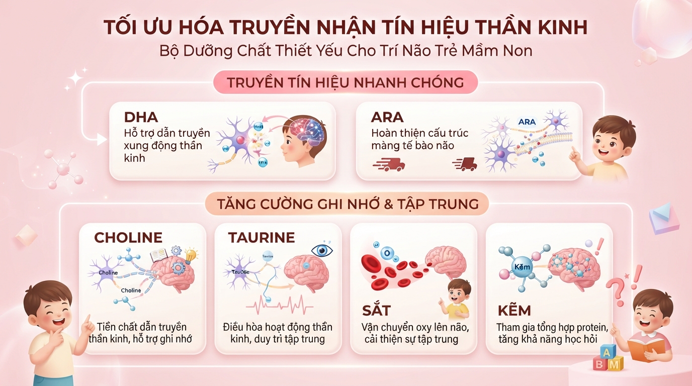 Bộ dưỡng chất thiết yếu giúp tối ưu hóa khả năng truyền nhận tín hiệu thần kinh. Bộ dưỡng chất thiết yếu giúp tối ưu hóa khả năng truyền nhận tín hiệu thần kinh.