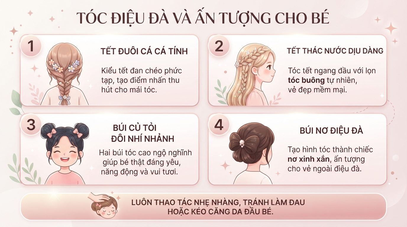 Các dáng tết và búi tóc sáng tạo mang lại vẻ ngoài ấn tượng và điệu đà. Các dáng tết và búi tóc sáng tạo mang lại vẻ ngoài ấn tượng và điệu đà.
