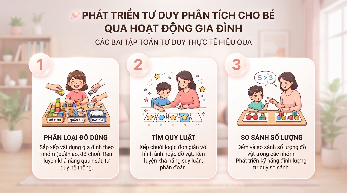 Các hoạt động gia đình đơn giản hỗ trợ rèn luyện tư duy phân tích hiệu quả. Các hoạt động gia đình đơn giản hỗ trợ rèn luyện tư duy phân tích hiệu quả.