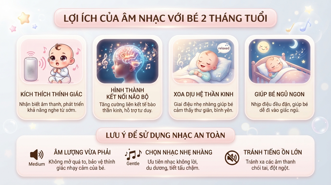 Các lợi ích phát triển khi mở nhạc cho bé 2 tháng tuổi đúng cách và an toàn. Các lợi ích phát triển khi mở nhạc cho bé 2 tháng tuổi đúng cách và an toàn.