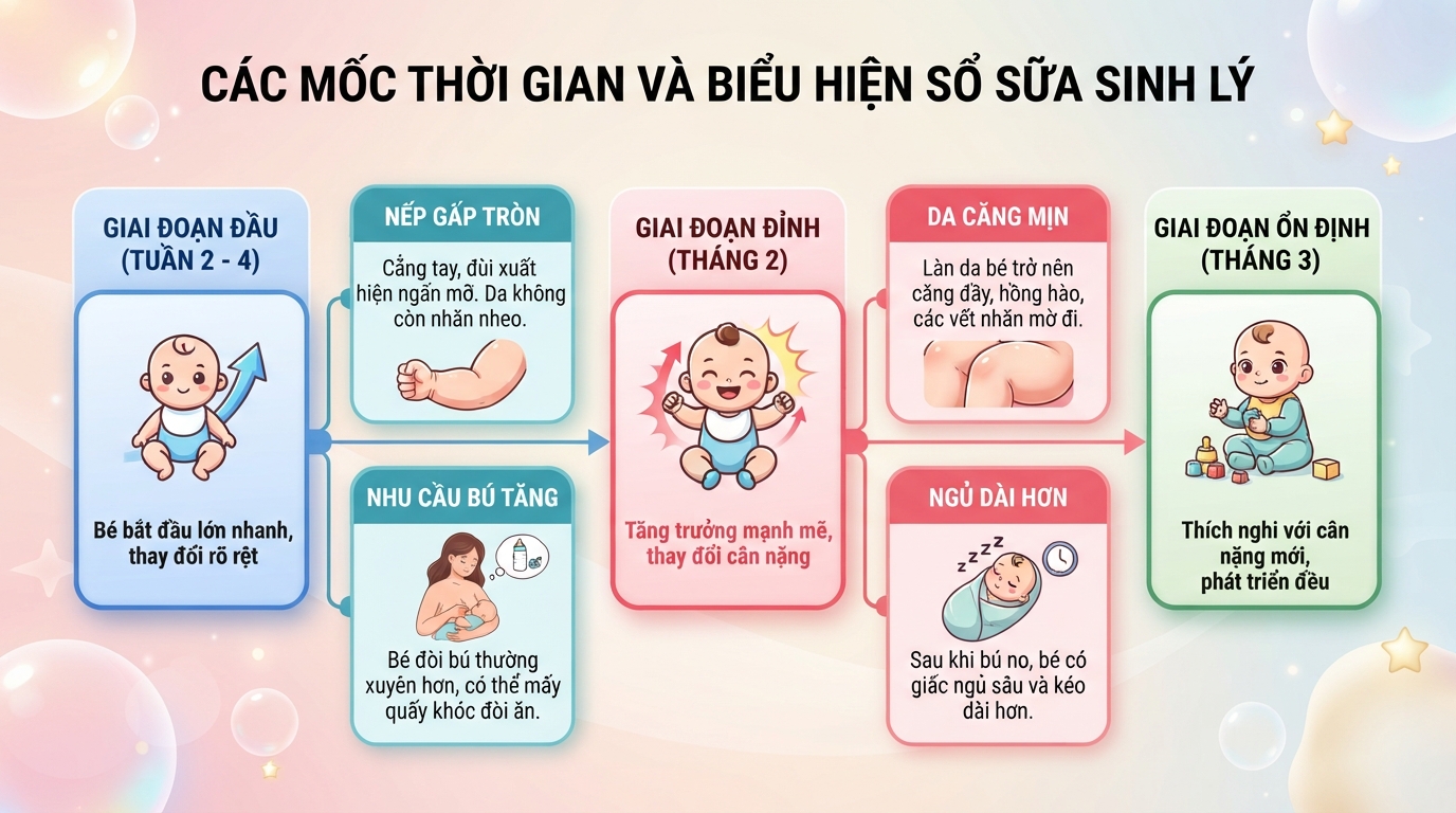 Các mốc thời gian và 4 biểu hiện nhận biết trẻ bắt đầu sổ sữa sinh lý. Các mốc thời gian và 4 biểu hiện nhận biết trẻ bắt đầu sổ sữa sinh lý.