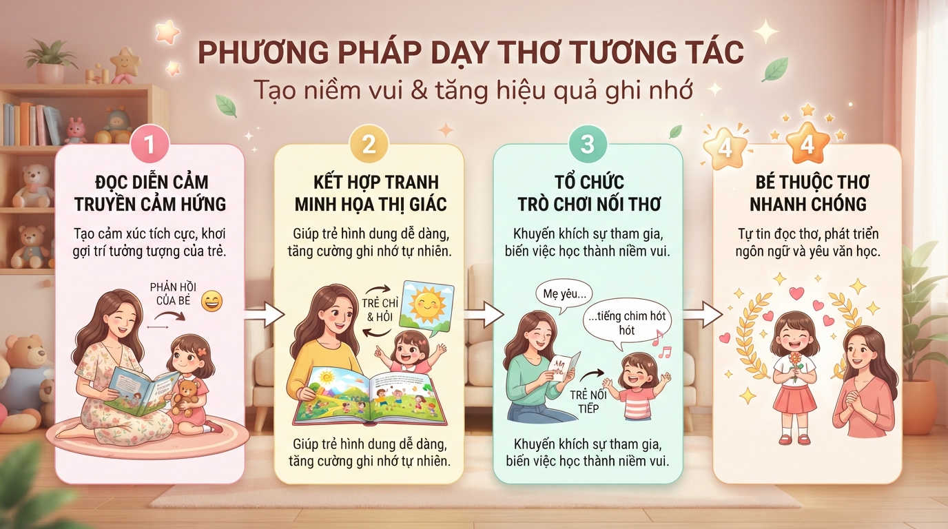 Các phương pháp dạy thơ tương tác tạo niềm vui và tăng hiệu quả ghi nhớ. Các phương pháp dạy thơ tương tác tạo niềm vui và tăng hiệu quả ghi nhớ.