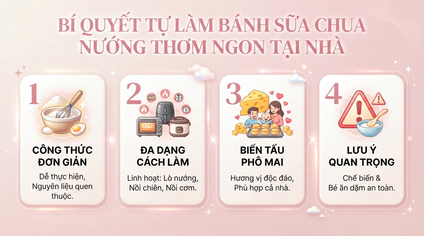 Cách làm bánh sữa chua nướng mềm mịn, béo ngậy đơn giản tại nhà cho bé