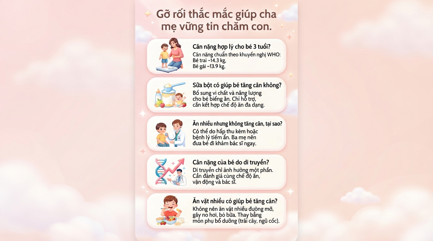 Bé 3 tuổi nặng bao nhiêu kg là bình thường? Bảng chuẩn WHO