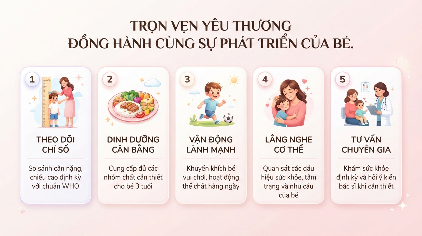 Bé 3 tuổi nặng bao nhiêu kg là bình thường? Bảng chuẩn WHO