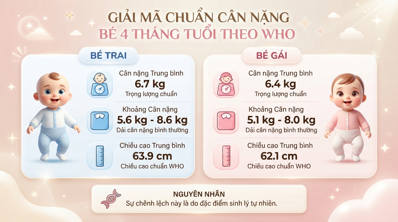 Bé 4 tháng nặng bao nhiêu kg? Cập nhật cân nặng chuẩn WHO mới nhất