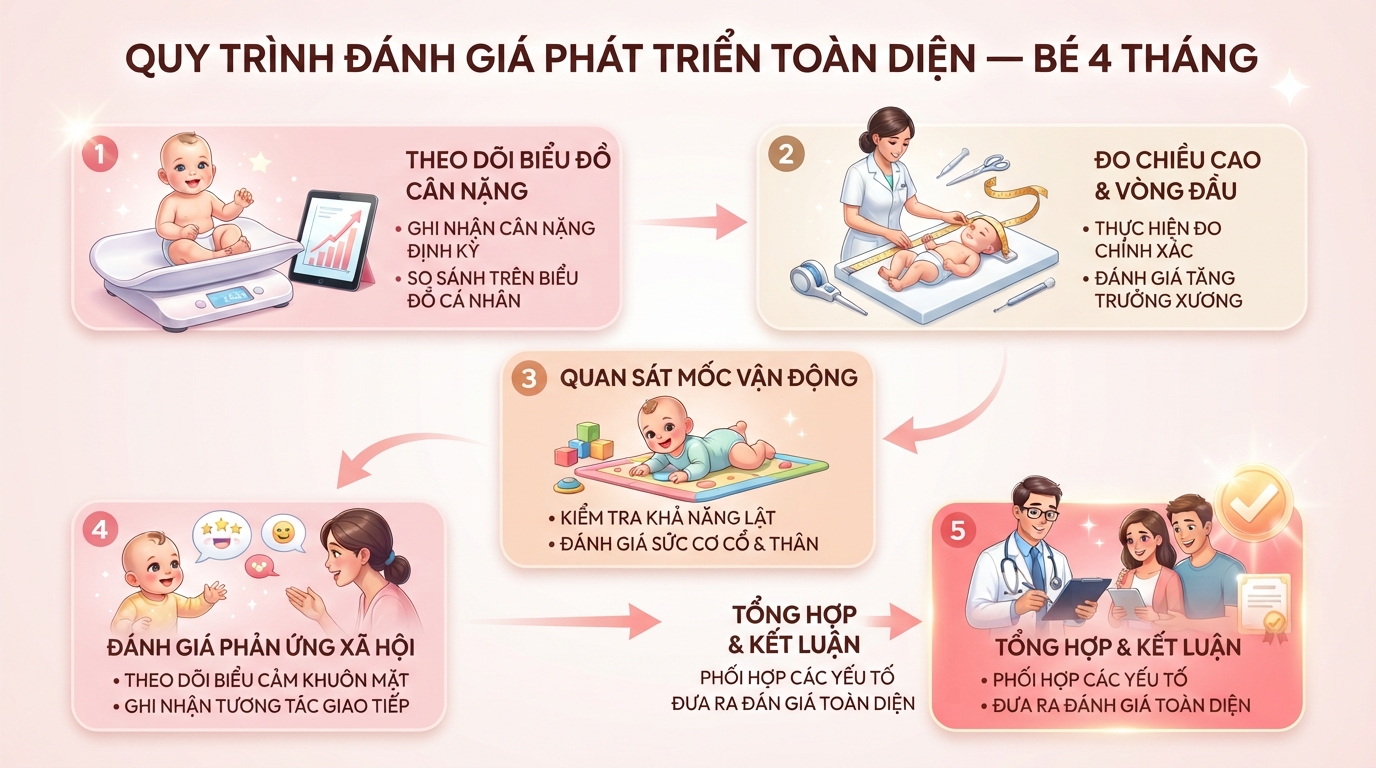 Kết hợp cân nặng, chiều dài và mốc vận động giúp đánh giá sự phát triển của bé toàn diện hơn.
