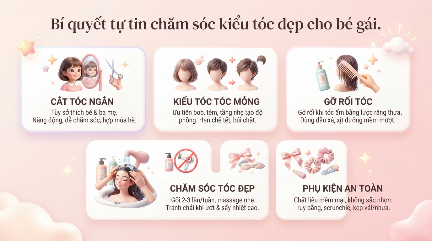 Tổng hợp kiểu tóc đẹp cho bé gái 9 tuổi phù hợp đi học, đi chơi