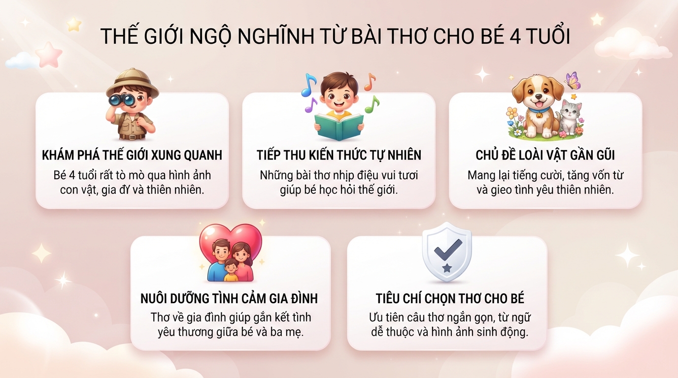 Tuyển tập 30 bài thơ cho bé 4 tuổi giúp nuôi dưỡng tâm hồn, phát triển ngôn ngữ