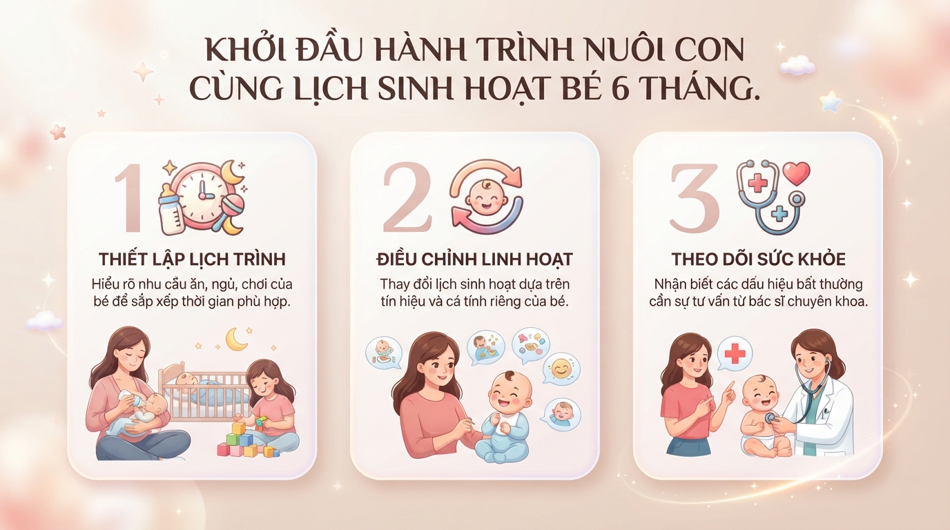 Lịch sinh hoạt bé 6 tháng chuẩn khoa học giúp con phát triển khỏe mạnh