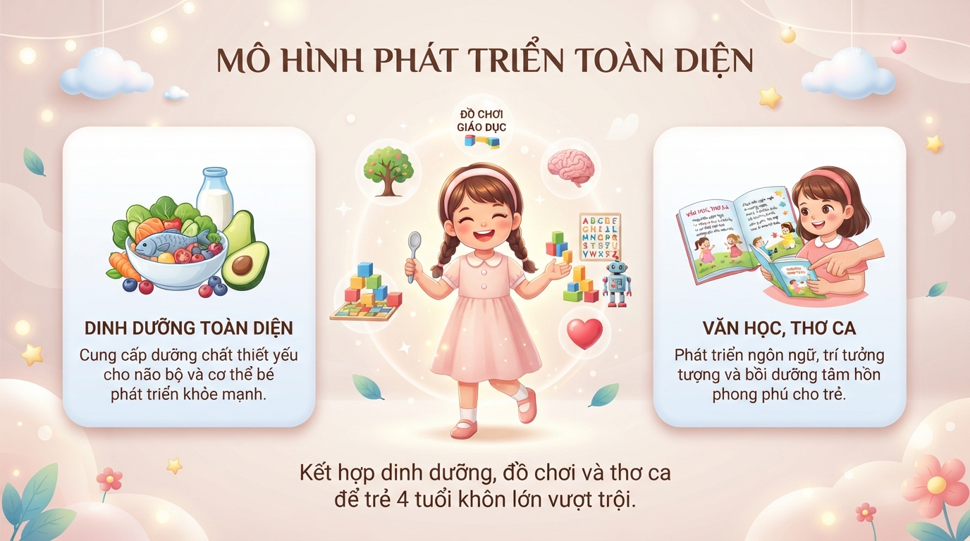 Sự kết hợp giữa dinh dưỡng, đồ chơi thông minh và thơ ca giúp trẻ khôn lớn. Sự kết hợp giữa dinh dưỡng, đồ chơi thông minh và thơ ca giúp trẻ khôn lớn.