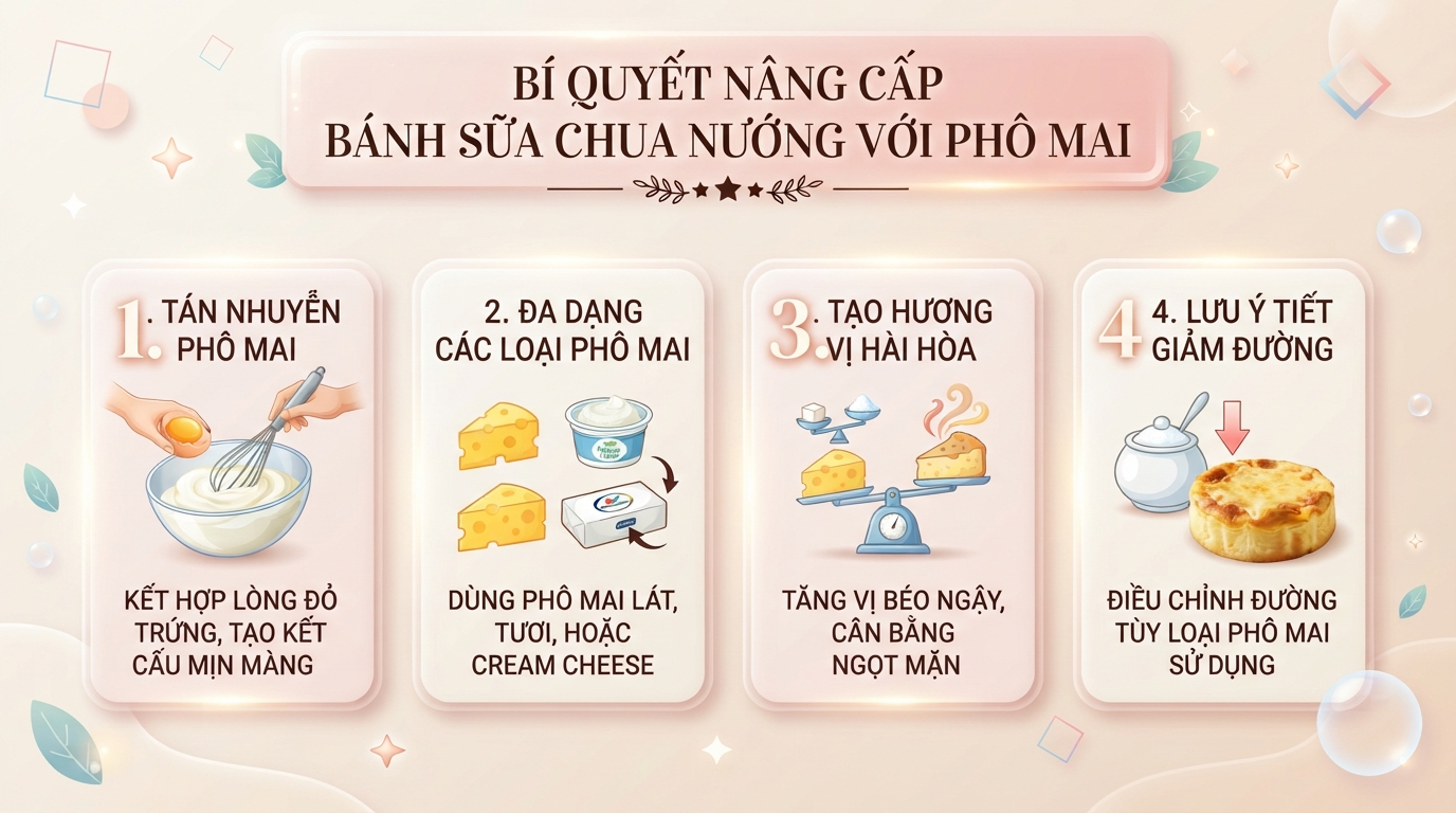 Tán nhuyễn phô mai tươi với lòng đỏ trứng giúp món bánh thơm ngậy.