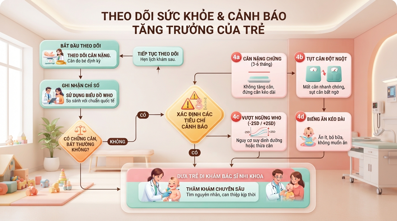Thăm khám kịp thời giúp tìm nguyên nhân khi bé chững cân kéo dài.