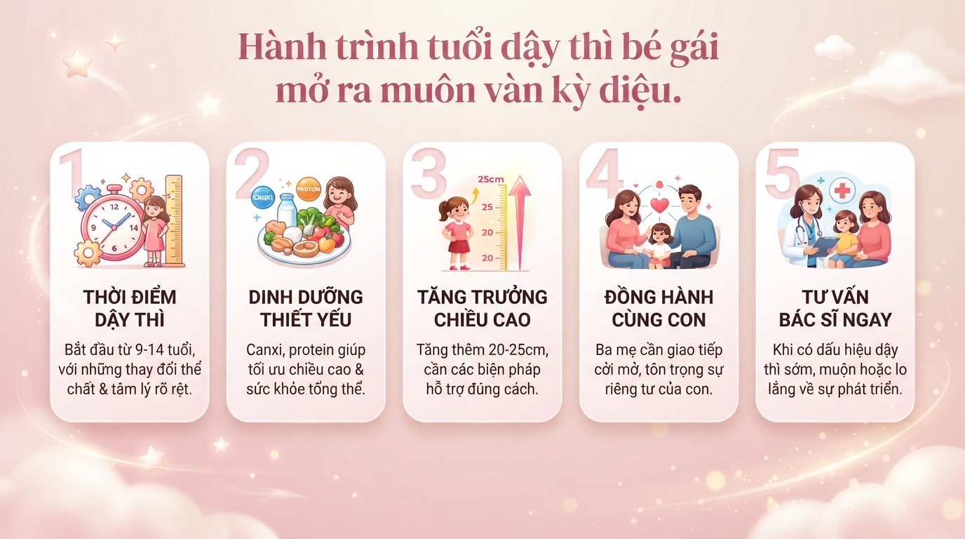 Tuổi dậy thì bé gái là bao nhiêu? Dấu hiệu và cách chăm sóc đúng cách