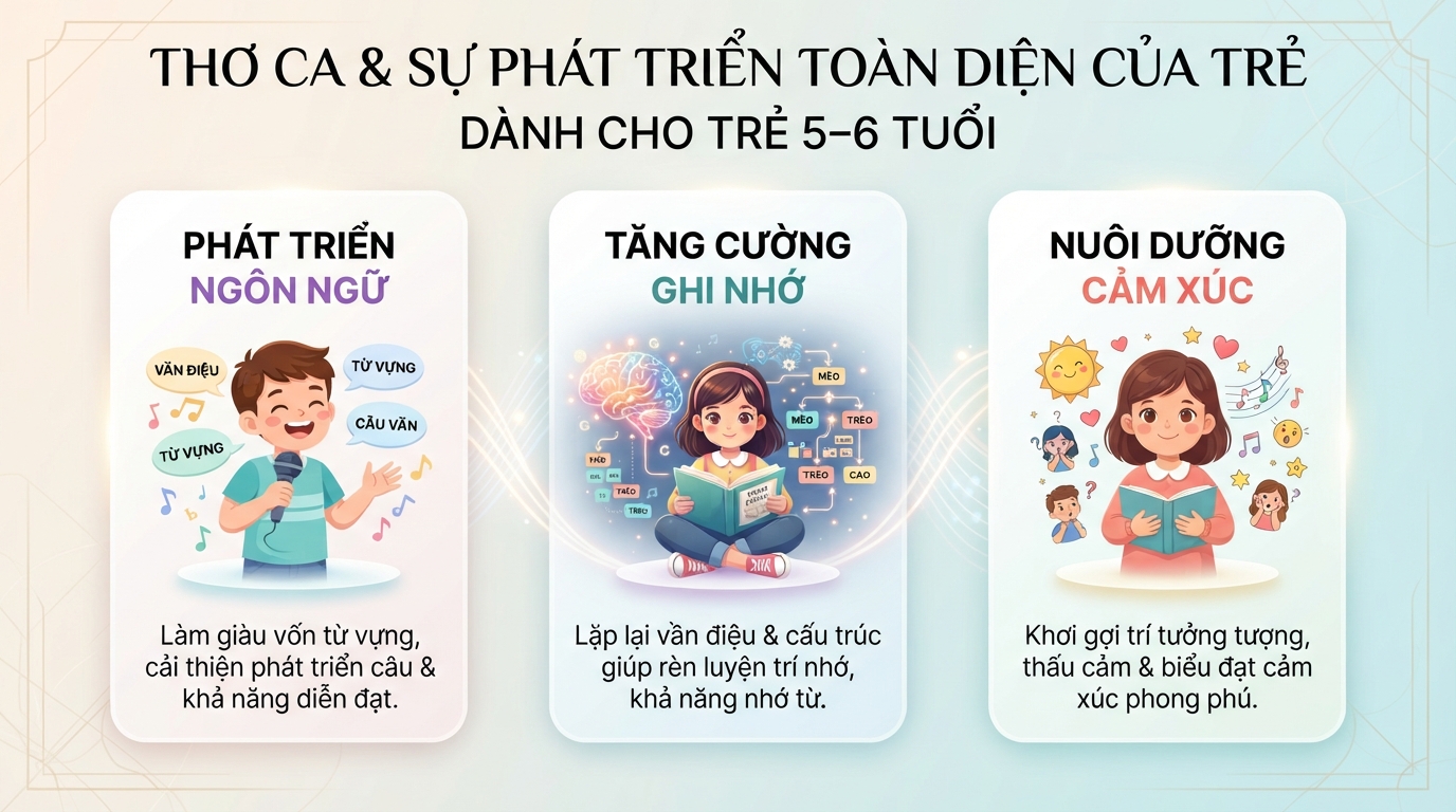 Thơ ca kích thích tư duy logic và giúp trẻ phát triển ngôn ngữ toàn diện. Thơ ca kích thích tư duy logic và giúp trẻ phát triển ngôn ngữ toàn diện.