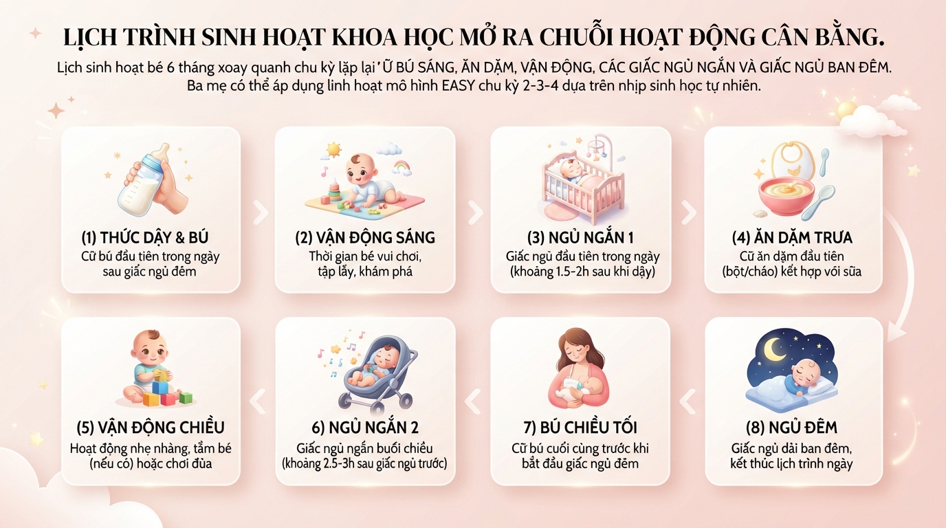 Lịch sinh hoạt bé 6 tháng chuẩn khoa học giúp con phát triển khỏe mạnh