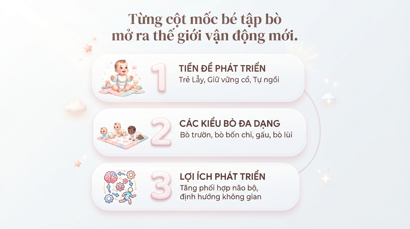 Bé mấy tháng biết bò? Dấu hiệu, cách hỗ trợ và dinh dưỡng khoa học