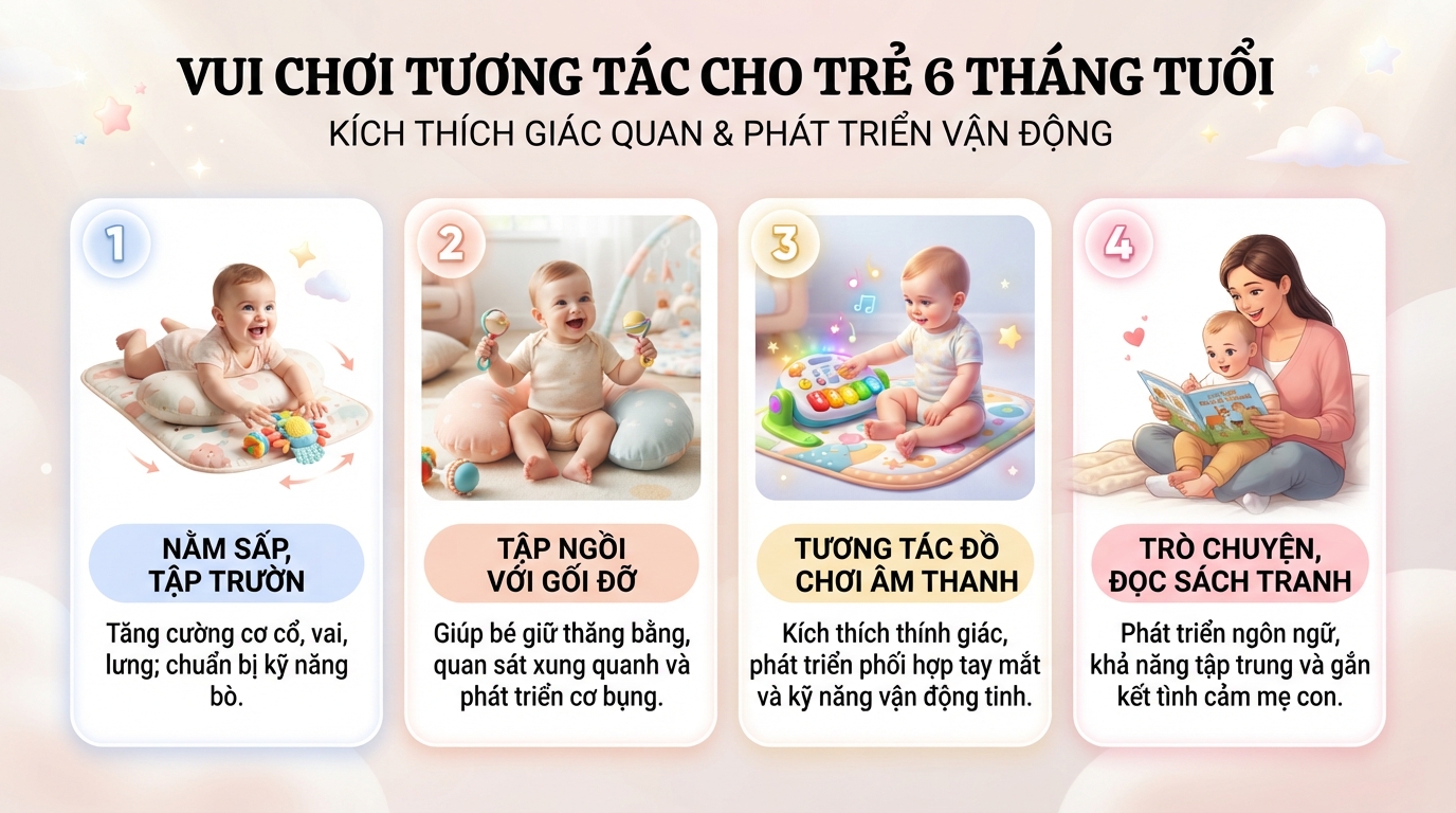 Vui chơi tương tác giúp trẻ 6 tháng kích thích giác quan và phát triển vận động. Vui chơi tương tác giúp trẻ 6 tháng kích thích giác quan và phát triển vận động.