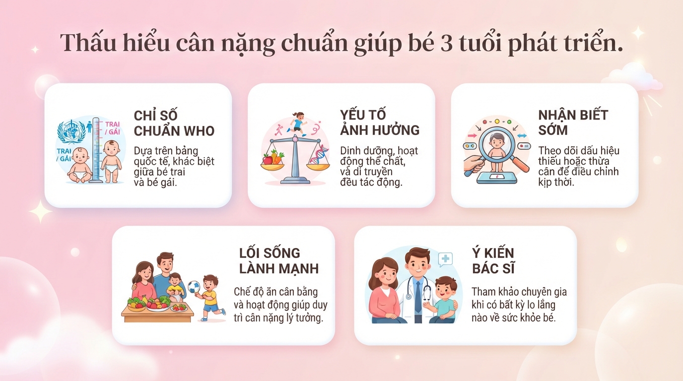Bé 3 tuổi nặng bao nhiêu kg là bình thường? Bảng chuẩn WHO