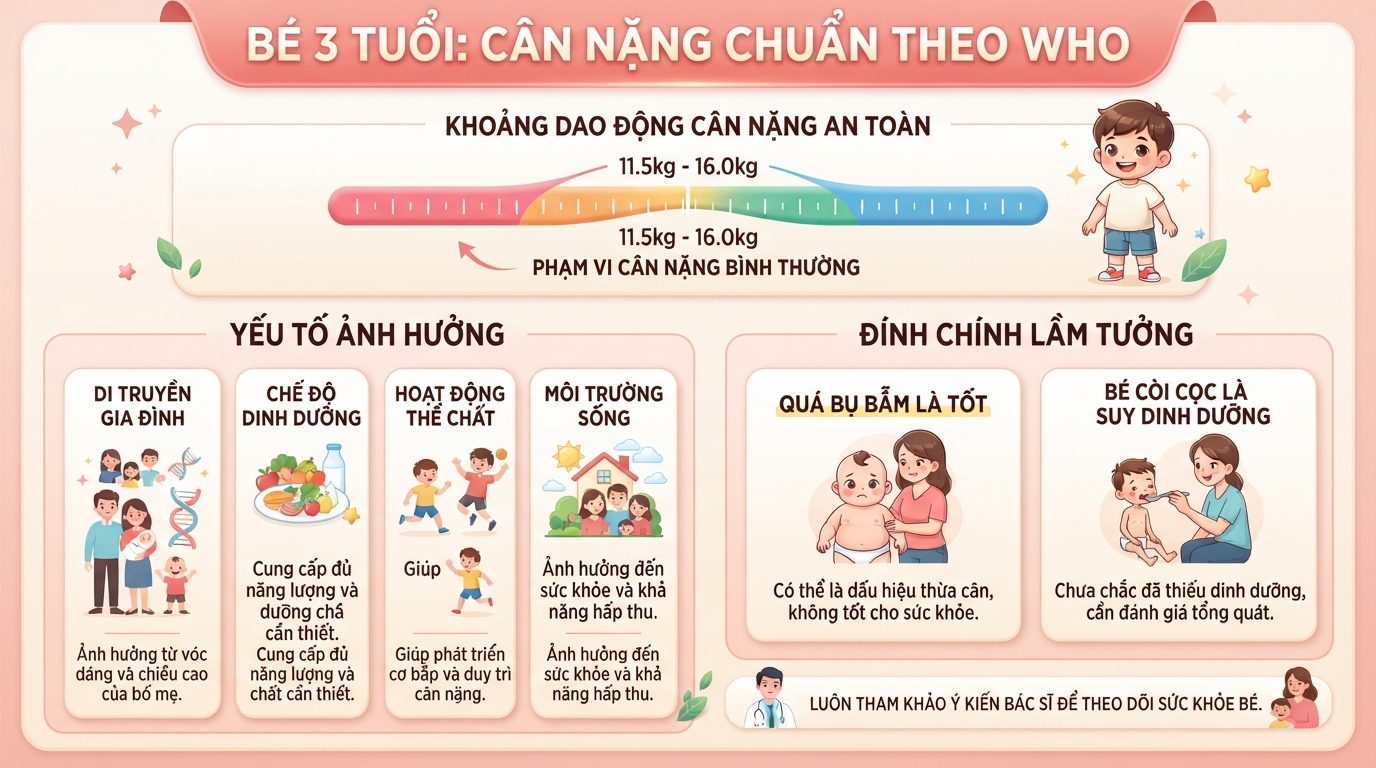 Xác định bé 3 tuổi nặng bao nhiêu kg cần dựa vào bảng chuẩn WHO.