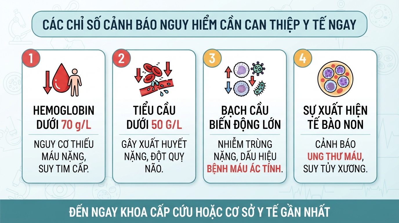 Các ngưỡng chỉ số cảnh báo nguy hiểm cần sự can thiệp y tế chuyên khoa ngay. Các ngưỡng chỉ số cảnh báo nguy hiểm cần sự can thiệp y tế chuyên khoa ngay.