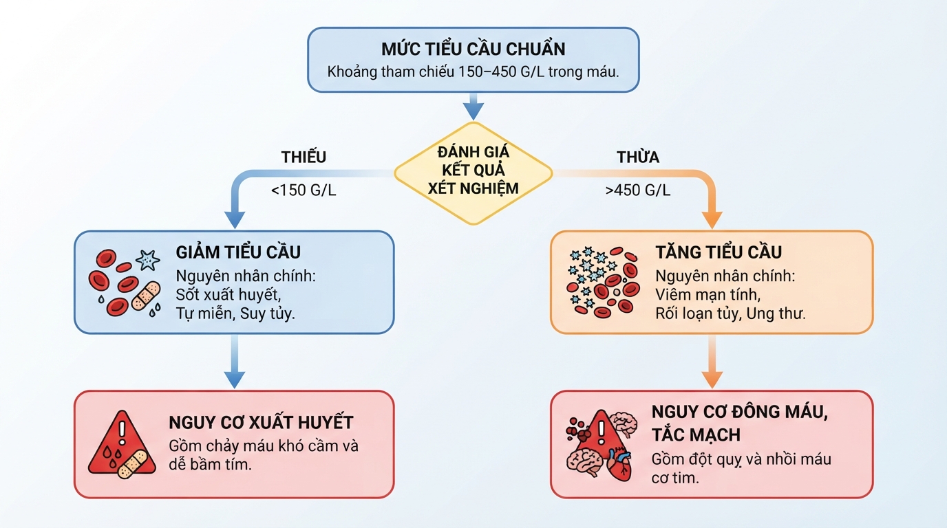Các nguyên nhân chính gây hạ hoặc tăng tiểu cầu cùng nguy cơ biến chứng.