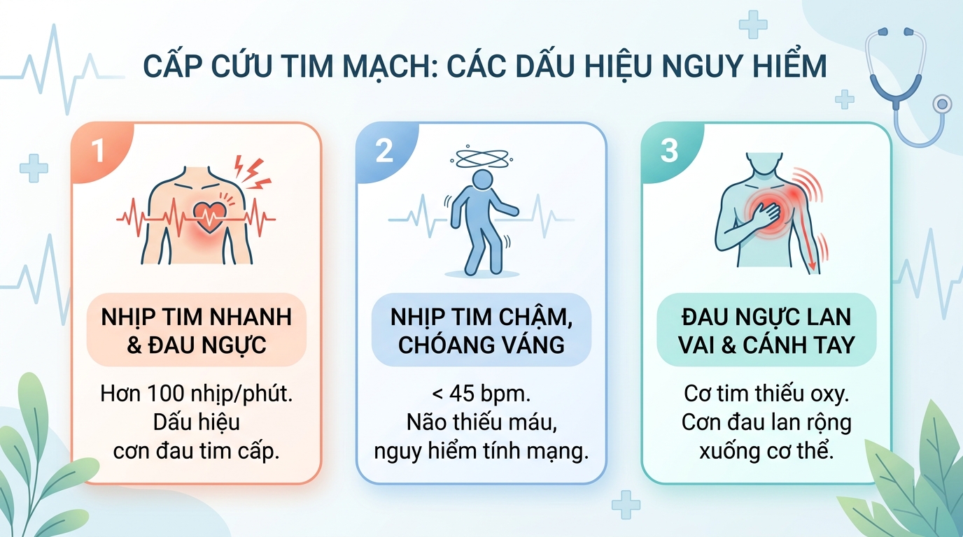 Các triệu chứng tim mạch nguy hiểm cảnh báo bạn cần gọi cấp cứu khẩn cấp.