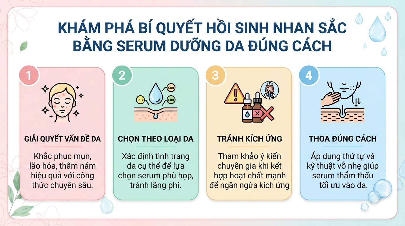 Serum dưỡng da: 7 lợi ích và 5 sai lầm cần tránh để da đẹp chuẩn